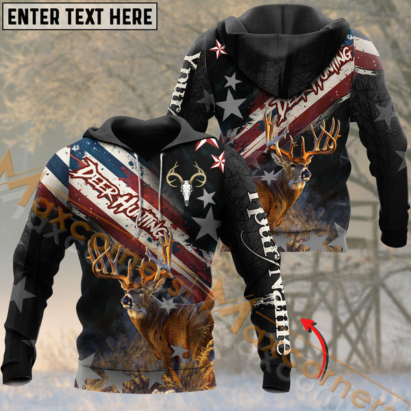 Maxcorners Wilderness Deer Hunting USA Flag  PatterCustom Name Shirt 3D All Over Printed Clothes