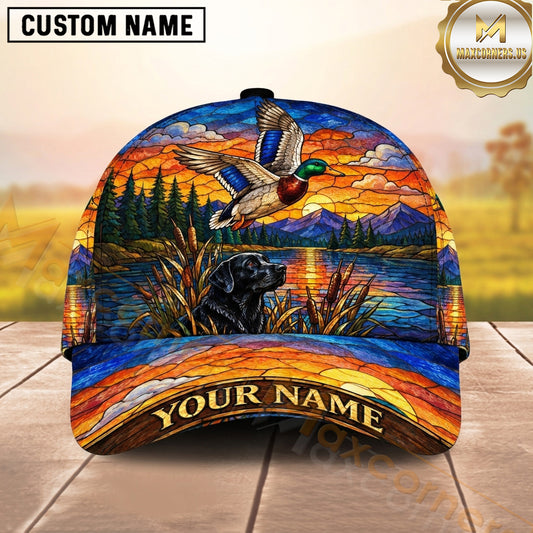 Maxcorners Hunting Mallard Duck Vibrant Stained Glass Sunset Personalized Name 3D Cap