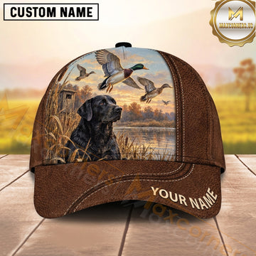 Maxcorners Hunting Labrador And Flying Ducks Brown Stitched Panel Personalized Name 3D Cap