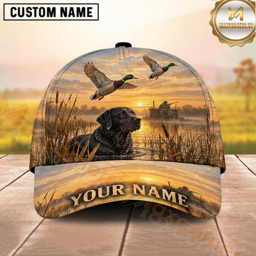 Maxcorners Hunting Black Labrador Flying Ducks Golden Marsh Personalized Name 3D Cap