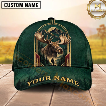 Maxcorners Hunting Bull Moose Emerald Gold Woodland Crest Personalized Name 3D Cap
