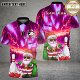 Maxcorners Bowling Shirt Santa Bowling Aurora Night Sky Multi Options Personalized Name, Team Name 3D Shirt