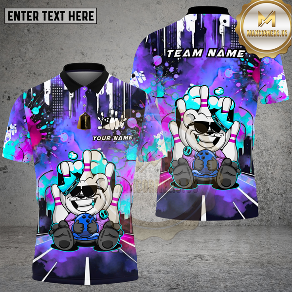 Maxcorners Bowling Shirt Bowling Bear Graffiti Street Style Multi Options Personalized Name, Team Name 3D Shirt