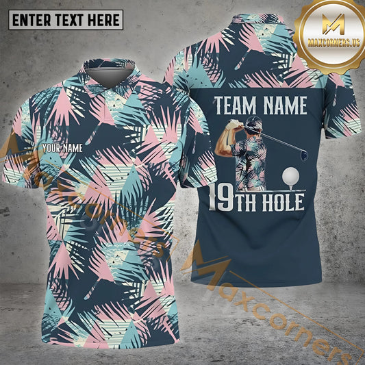 Maxcorners Golf Palm And Hawaii Floral Pattern Multicolor Option Customized Name, Team Name 3D Polo Shirt (4 Colors)