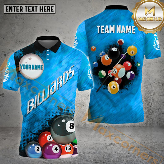 Maxcorners Billiard Rack Pattern Multicolor Options Personalized Name, Team Name 3D Polo Shirt (4 Colors)