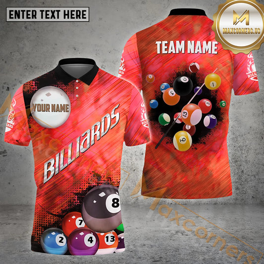 Maxcorners Billiard Rack Pattern Multicolor Options Personalized Name, Team Name 3D Polo Shirt (4 Colors)