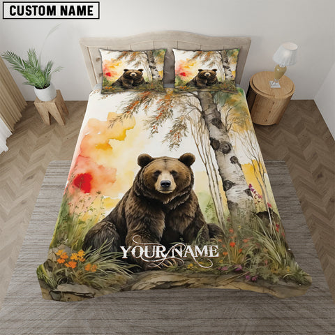 Maxcorners Custom Name Paint Watercolor Bear Pattern Hunting Bedding Set 3D All Over Printed