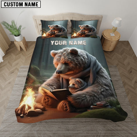 Maxcorners Custom Name Bear Reading Book Hunting Bedding Set 3D All Over Printed