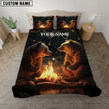 Maxcorners Custom Name Couple Bear Hunting Bedding Set 3D All Over Printed