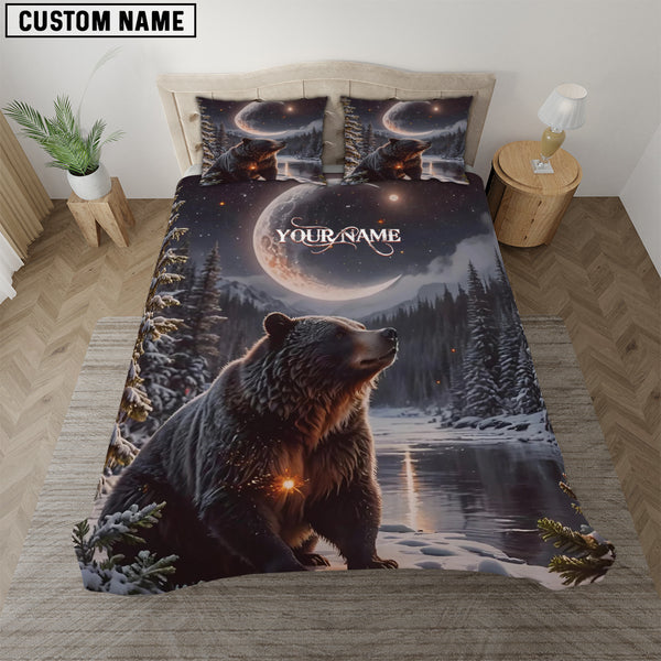 Maxcorners Custom Name Moon With Bear Hunting Bedding Set 3D All Over Printed