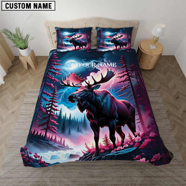 Maxcorners Custom Name Pink Moose Hunting Bedding Set 3D All Over Printed