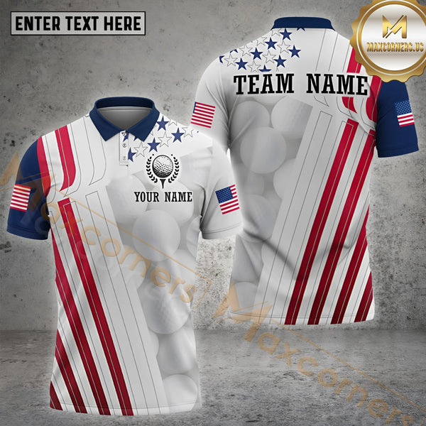 Maxcorners Golf Flag Of USA Pattern Customized Name, Team Name Shirts Style 12