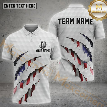 Maxcorners Golf Flag Of USA Pattern Customized Name, Team Name Shirts Style 13
