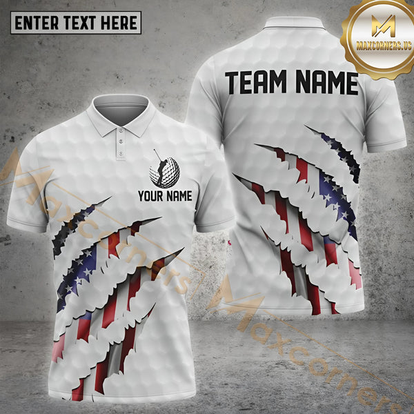 Maxcorners Golf Flag Of USA Pattern Customized Name, Team Name Shirts Style 13