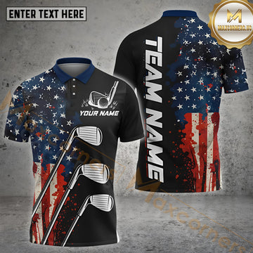 Maxcorners Golf Flag Of USA Pattern Customized Name, Team Name Shirts Style 14