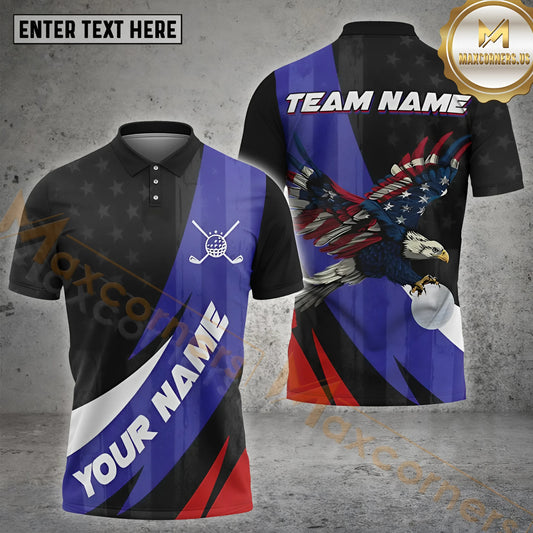 Maxcorners Golf Flag Of USA Pattern Customized Name, Team Name Shirts Style 20