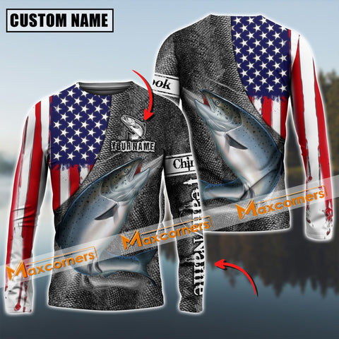 Maxcorner Chinook Fishing USA Skull Fish Pattern Personalized 3D Long Sleeve Shirt