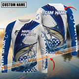 Maxcorner Marlin Fishing Blue Jersey Premium Line Pattern Personalized 3D Long Sleeve Shirt