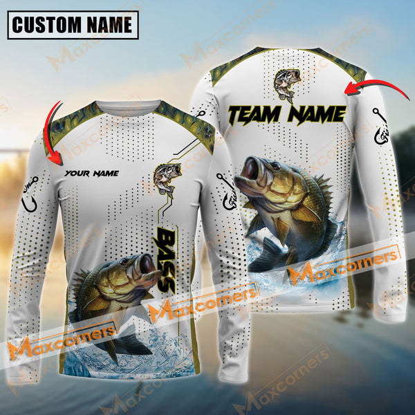 Maxcorner Bass Fishing Skinfish Jersey Sport Pattern Personalized 3D Long Sleeve Shirt