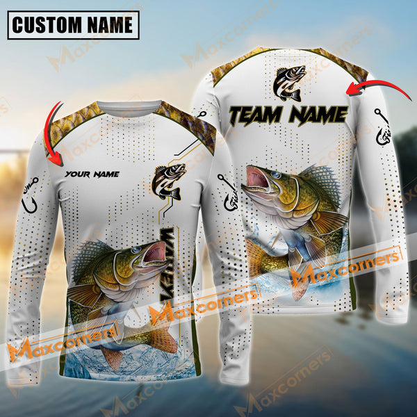 Maxcorner Walleye Fishing Skinfish Jersey Sport Pattern Personalized 3D Long Sleeve Shirt