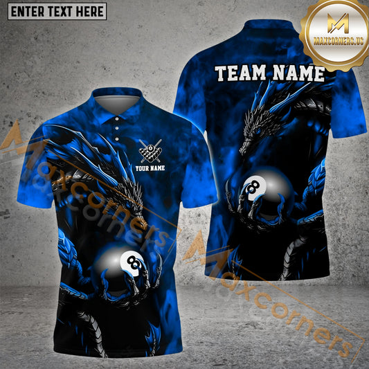 Maxcorners Billiards 8 Ball Aero Dragon Pattern Multicolor Options Personalized Name, Team Name 3D Polo Shirt (4 Colors)