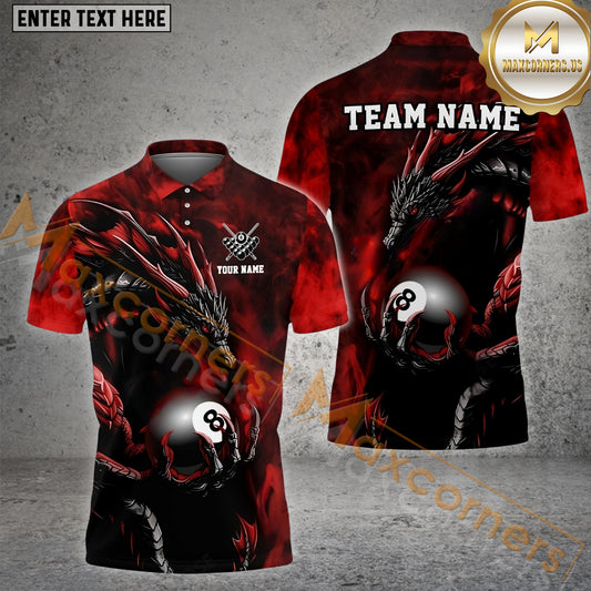 Maxcorners Billiards 8 Ball Aero Dragon Pattern Multicolor Options Personalized Name, Team Name 3D Polo Shirt (4 Colors)