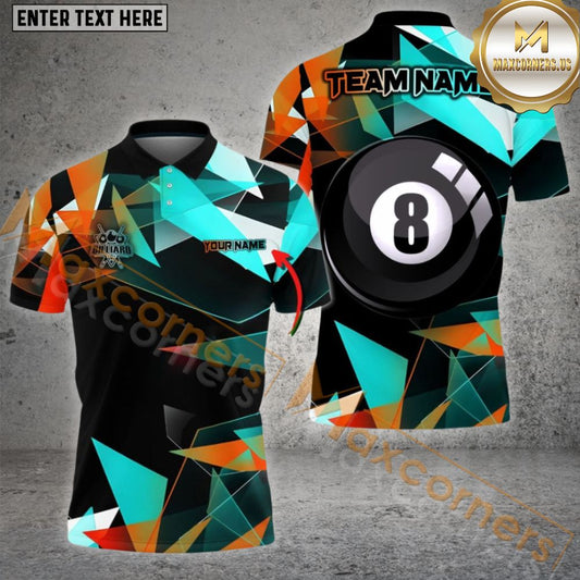 Maxcorners Billiard Ball 8 Colorful Glass Multicolor Options Personalized Name, Team Name 3D Polo Shirt (4 Colors)