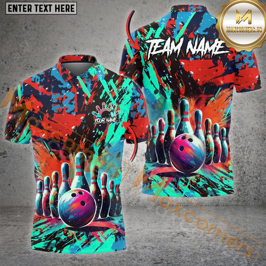Maxcorners Bowling Graffiti Paint Old School Jersey Personalized Name, Team Name 3D Shirt (4 colors))