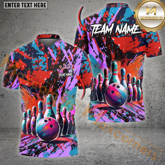 Maxcorners Bowling Graffiti Paint Old School Jersey Personalized Name, Team Name 3D Shirt (4 colors))
