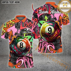 Maxcorners Billiards Ball 8 & Ball 9 Graffiti Street Personalized Name, Team Name Unisex Shirt ( 4 Colors )