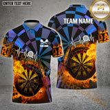 Maxcorners Darts Fire Flame Customized Name, Team Name 3D Polo Shirt