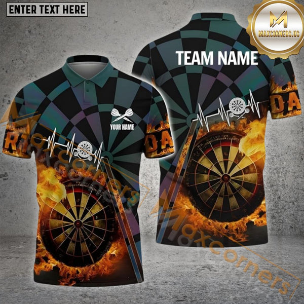 Maxcorners Darts Fire Flame Customized Name, Team Name 3D Polo Shirt