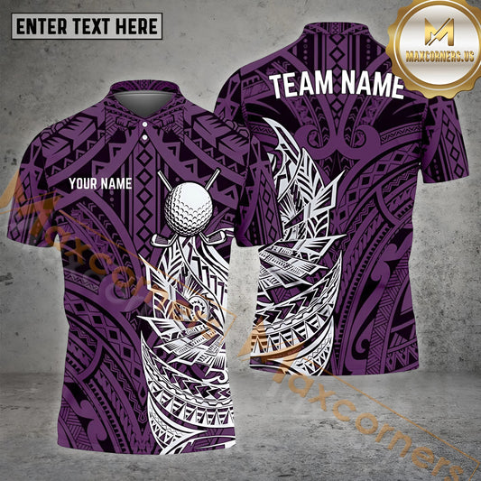 Maxcorners Golf With Polynesian Pattern Multicolor Option Customized Name, Team Name 3D Polo Shirt (4 Colors)