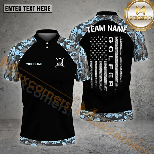Maxcorners Golf Digital Camo Pattern Multicolor Option Customized Name, Team Name 3D Polo Shirt (4 Colors)