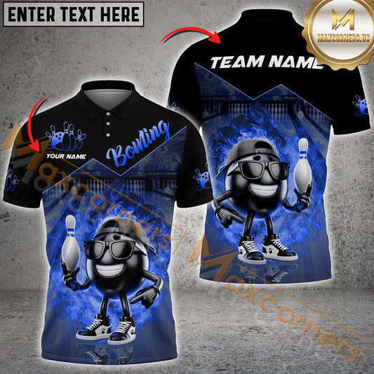 Maxcorners Bowling Ball & Pins Fire Funny Bowling Ball Multicolor Options Personalized Name, Team Name 3D Shirt (4 Colors)