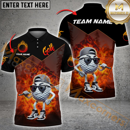 Maxcorners Golf Funny Ball Multicolor Options Personalized Name, Team Name 3D Polo Shirt (4 Colors)