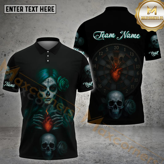 Maxcorners Gothic Skull Heart Target Darts Multicolor Options Personalized Name, Team Name 3D Shirt (4 Colors)