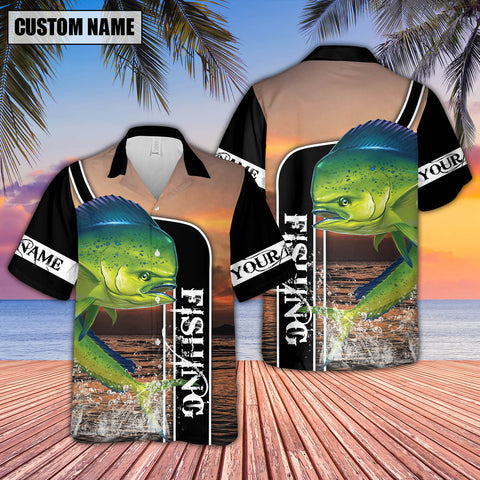 Maxcorner Mahi-mahi Fishing Sunset Personalized 3D Hawaiian Shirt