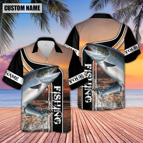 Maxcorner Chinook Fishing Sunset Personalized 3D Hawaiian Shirt