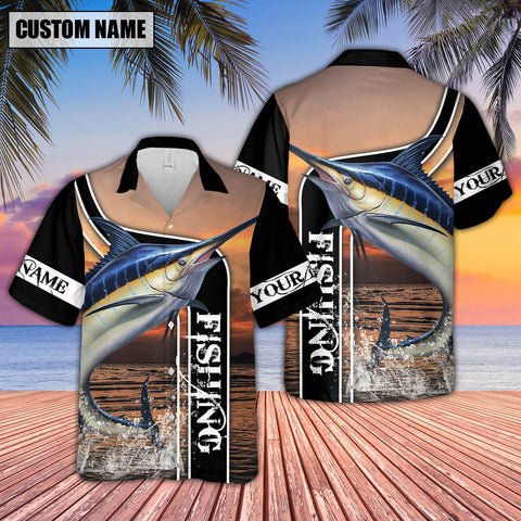 Maxcorner Marlin Fishing Sunset Personalized 3D Hawaiian Shirt