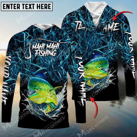 Maxcorners Mahi-mahi Fishing Camo Pattern Personalized Name 3D Hooded Long Sleeves Shirt