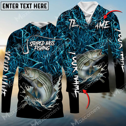 Maxcorners Striped Bass Fishing Camo Pattern Personalized Name 3D Hooded Long Sleeves Shirt