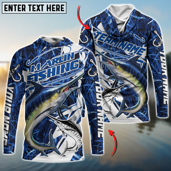 Maxcorners Marlin Fishing Personalized Name 3D Hooded Long Sleeves Shirt