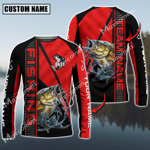 Maxcorners Bass Fishing Black And Red Line Pro Sport Jersey Pattern Sun Protection Personalized Name Team Name 3D Shirts