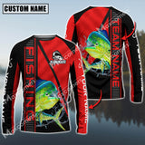 Maxcorners Mahi-Mahi Fishing Black And Red Line Pro Sport Jersey Pattern Sun Protection Personalized Name Team Name 3D Shirts