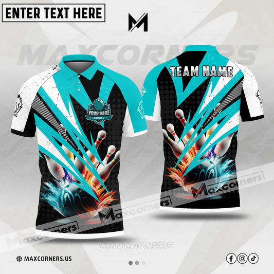 Maxcorners Bowling & Pins Premium Sport Jersey Multicolor Option Customized Name, Team Name 3D Polo Shirt (4 Colors) 03