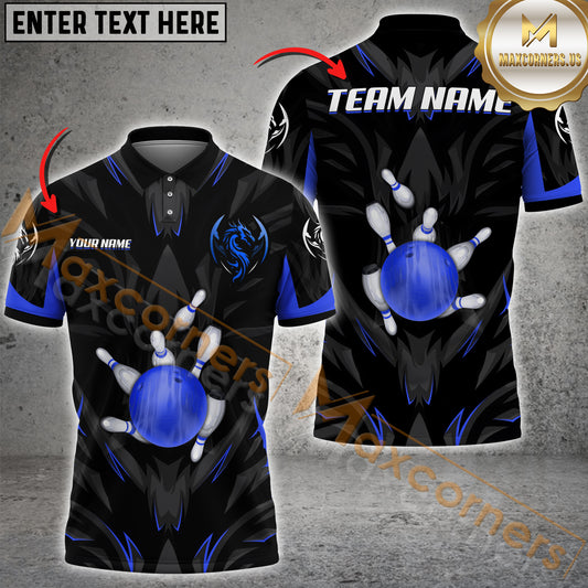 Maxcorners Bowling Ball And Pins Dragon Premium Multicolor Option Customized Name, Team Name 3D Shirt (4 colors)