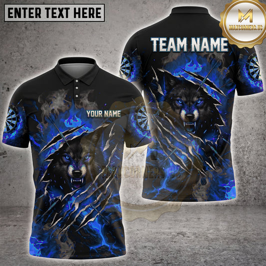 Maxcorners Darts Angry Wolf Claw Marks Flame Multi Options Personalized Name, Team Name Unisex 3D Shirt (4 Colors)