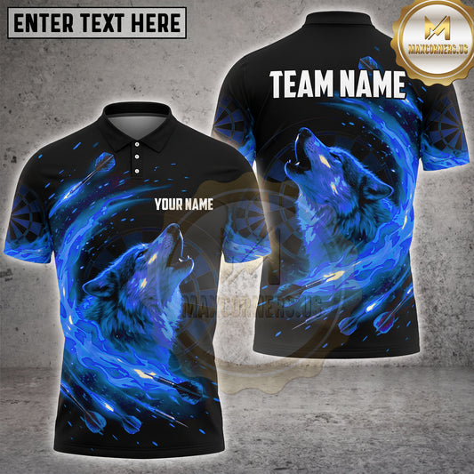 Maxcorners Darts Howling Wolf Fire Flame Splash Multi Options Personalized Name, Team Name Unisex 3D Shirt (4 Colors)