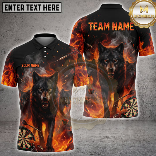 Maxcorners Darts Black Wolf Pack Flame Smoke Multi Options Personalized Name, Team Name Unisex 3D Shirt (4 Colors)